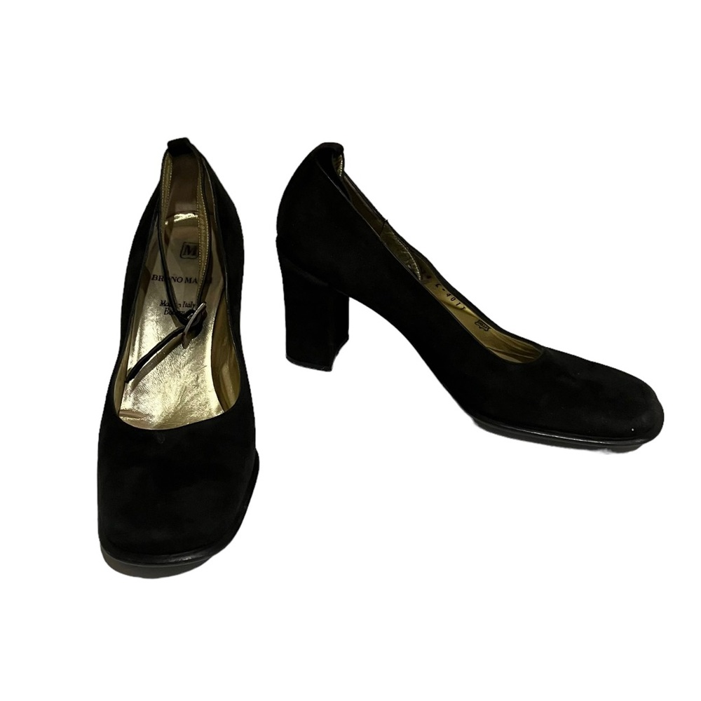 Bruno Magli Black Suede Block Heels with Ankle Strap